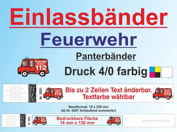 Panterbänder - Einlassbänder - Kontrollbänder - 4/0 "Feuerwehr"